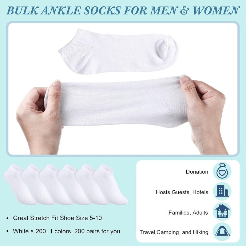 Tarpop 200 Pairs Low Cut Ankle Socks Bulk for Women Men Thin Breathable Casual Socks Pack for Unisex Homeless Charity Event - Image 2
